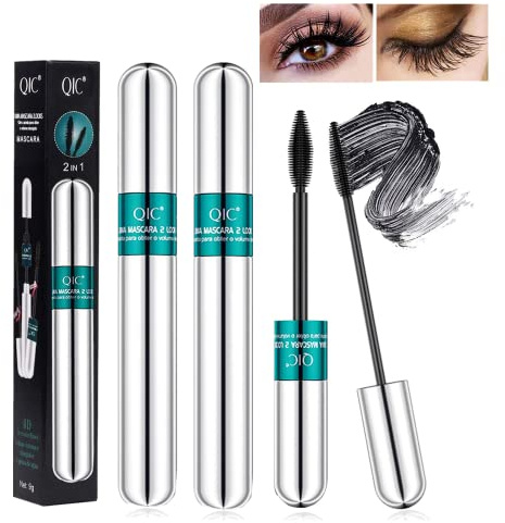 2 Pack Lash Cosmetics Mascara 5x Longer Lash Mascaras, 2 in 1 Black Mascara Waterproof Volume and Length Eye Cosmetics, Long-Lasting Natural Liquid Eyelash Mascaras Black Makeup