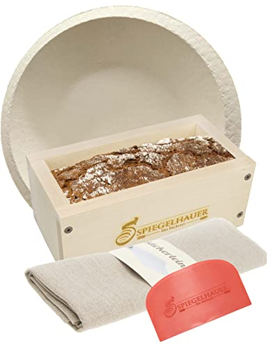 Bäckerei Spiegelhauer Backset Teigschaber, Backrahmen aus Ahornholz, Bäckerleinen, Gärkörbchen rund