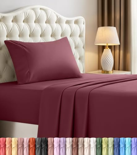Utopia Bedding Twin Sänglakan Set – 3-delat sängkläder – borstad mikrofiber – krympnings- och blekningsbeständig – enkel skötsel (tvilling, vinröd)
