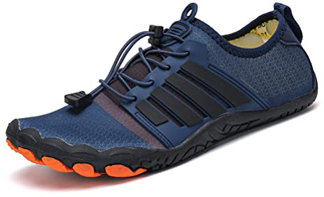 Teechodina Unisex trail running shoes, men's, women's hiking shoes, barefoot shoes, running shoes, knit trainers, fitness shoes, five finger toe shoes, Dark blue L, 12 UK