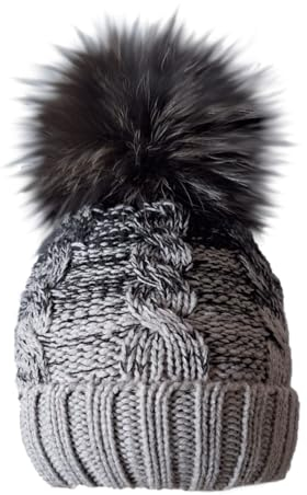 MERRYLAND Bommelmütze Echtfellbommel Pudelmütze ECHTFELL Mütze Hat Real Fur Pom Pom Fellbommel Echt Fell Strickmütze Bommel Pelzbommel