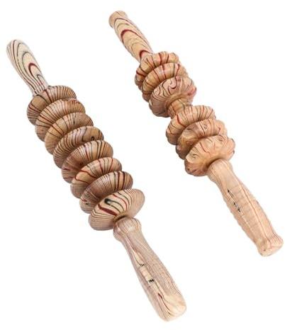 Holz Muskelroller mit Neun Rollen, Manuelles Massagegerät | 2 Stück, Handlich für Nacken und Bauch, Roller Stab Design zur Anwendung
