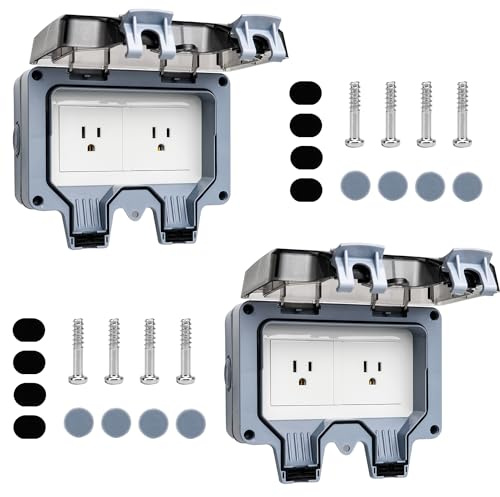 YuanWH Electric Plugs Outlets with Double Plug Socket, 15Amp 110V Power Box, Outdoor Outlet Covers IP66 Waterproof, Wall Outlets with Clear Cover for Garden Outdoor Indoor, 2pcs
