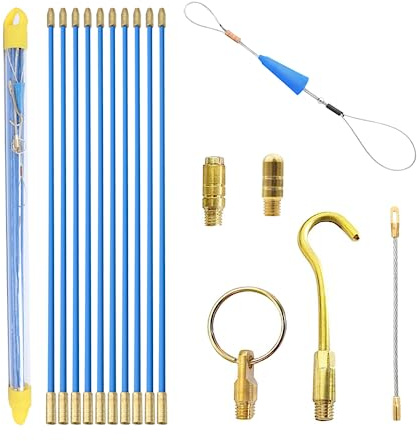 Tire fil Electriques 33cm x 10 Pièces: Jeu de Baguettes Fibre de Verre, Kit Rétractable D’installation pour Cable en Boîtier Plastique