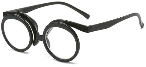 Lanomi Gafas de lectura para mujer y hombre, plegables, de plástico, para maquillarse, ayuda visual, redondas, 90 grados, con fuerza, Negro , medium