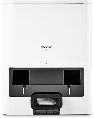 MEDION Absaugstation für Saugroboter X41 SW (2 Liter Fassungsvermögen, Automatisches Entleeren & Starke Saugkraft, MD 12035)