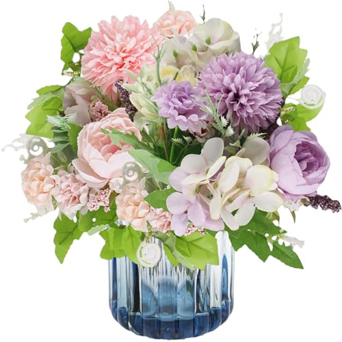 astylishome Faux Flower Arrangements Vintage Artificial Peony Flowers Bouquets Wedding Decoration Home Table Kitchen Office Garden Bridal Plants Purple Pink 2116