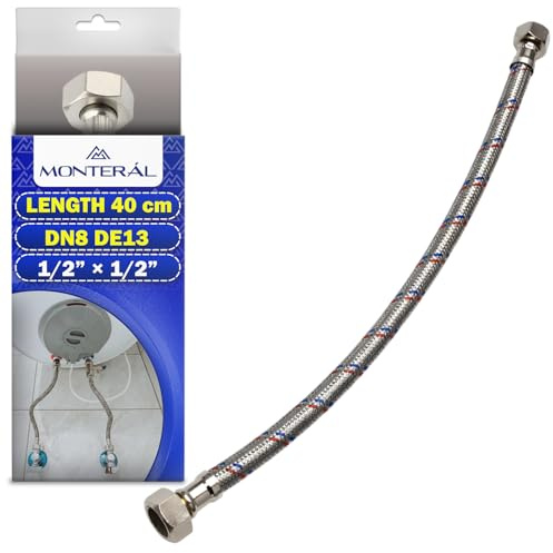 Tubo Flessibile 40 cm F 1/2” x F 1/2” DN8 DE13 | Tubo Corazzato Pressione Max 10 bar e Temperatura Max +70°C - Garanzia di 10 Anni - MONTERAL