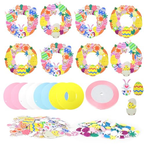 Deepton 8 Stück Oster Kranz DIY Kit, Oster Kranz Bastelkit, Kaninchen Ei Oster Kunst Kranz Kit, Kreativsets Osterdeko Oster Basteln Kinder zum Aufhängen für Frühling Osternzeit