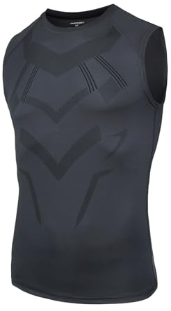 AMZSPORT Camiseta de compresión sin Mangas para Hombre Deportes de Secado Rápido Baselayer Funcionamiento Tirantes Gris L