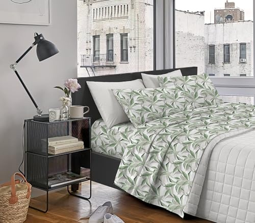 IlGruppone Passione Casa Completo Letto Lenzuola Matrimoniale,100% Cotone, Set letto, Lenzuolo Sopra, Sotto e Federe 2 Piazze - Fiorellini blu (Tropical Verde)