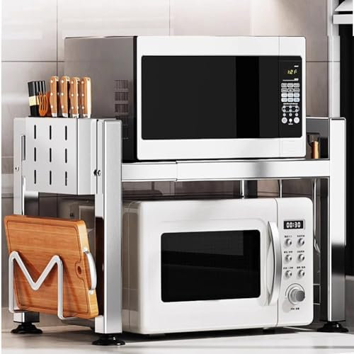 Stainless Steel Microwave Shelf Stand with Extendable Adjustable Baker's Rack Multifunctional Kitchen Counter Organizer for Kitchen Countertop Space Saving Microwave Oven Rack.