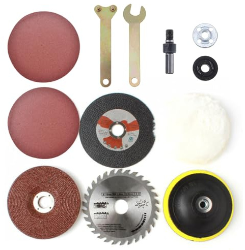 12 unidades de amoladora angular de 100 mm, juego de discos de lijado, llave angular, llave de brida, accesorios para amoladora angular, plato de lijado para cortar, pulir, lijar