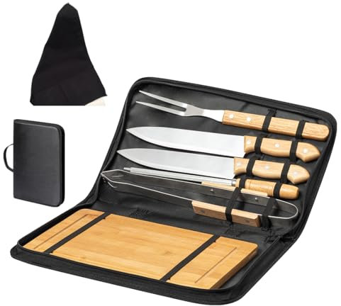 Set de Barbacoa Nature, Kit de Barbacoa con Pinzas y Cuchillos, Accesorios de Barbacoa y Trapo de Cocina