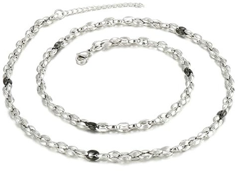 Daesar Kette 64CM Edelstahl ohne Anhänger, Bohnenkette 5MM Herren Halskette Hip Hop Silber Schwarz Freundschaftskette Personalisiert