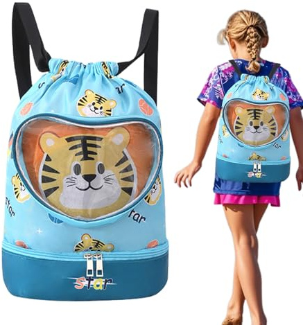 Kustimantu Bolsa De Natación Infantil - Mochila Playa Impermeable Ligera,Red De Cordón Deportes Piscina Accesorios Viaje Escuela Camping Gimnasio Ocio Dibujos Animados