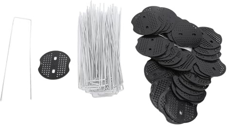 Garden Landscape Staples Set 40Pcs Heavy Duty U Shaped Iron Stakes with Plastic Gaskets for Securing Lawn Fabric Weed Barrier Turf in Soil Gardens Landscapes
