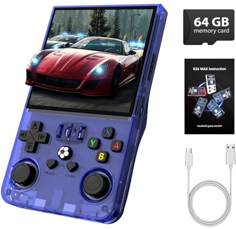 Retro Handheld Game Console R36MAX, Retro Gaming Console with 4.0-in IPS HD Screen, Video Game Consoles with 4000mAh Battery and 30+ Mainstream Emulators, Blue