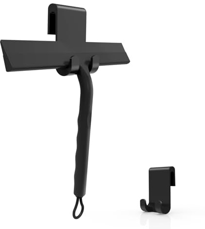 Raclette de Douche, raclette à vitres, raclette de Douche Noire pour Portes de Douche avec Crochet, grattoir de Douche ménager pour Salle de Bain, Nettoyage de Murs carrelés, Voiture