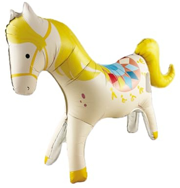 Fesnova Pferde Luftballon,Folienballon Pferd 78x117cm, Stehend, Cremeweiß mit Gelber Mähne und Bunten Details für Geburtstagsdeko Tiere,Waldtiere Zebra Heliumballon,Safari