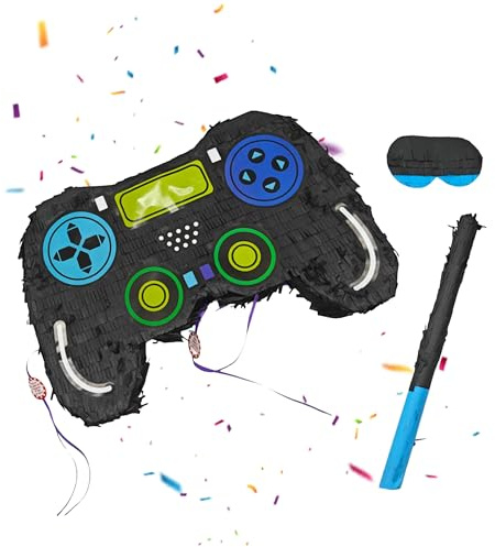 Relaxdays Pinata Gamer, mit Stab & Maske, Partypinata Kinder, Geburtstag, zum Befüllen, Controller, HBT 30x46x9 cm, bunt