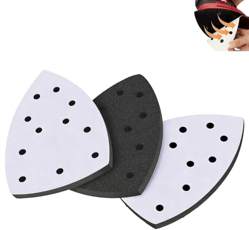 HAFRILY 3pcs Triangular Mouse Sander Pads - 105x152mm 11-Hole Foam Sanding Pads for Detail Sanders Heat-Resistant Backing Pad Polishing Pads with Vibration Reduction