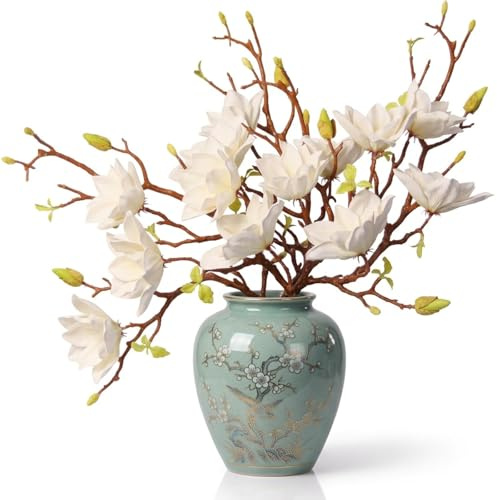 Genérico 3 Ramas de Flores Artificiales de Magnolia, 31 Pulgadas, Flores Sintéticas Decoración del Hogar, Centro de Mesa y Bodas, Color Rosa（Jarrón no Incluido）