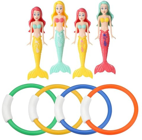 QEEROYO Unterwasser Tauchspielzeug Set 8 Stück, Bunte Pool-Ringe, Pool-Tauchring-Spielzeug, Bunte Tauchringe Tauchtorpedos, Meerjungfrau Tauchspielzeug für Geschenk, Sommer, Schwimmen, Wasser, Spaß