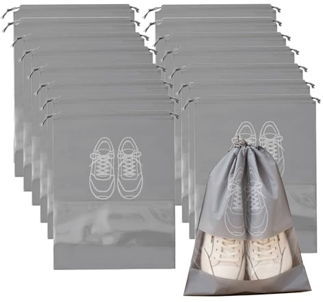 Dantolo 15 Piezas Bolsas de Zapatos,Portátil Prueba de Humedad Almacenamiento Bolsa para Viajes Hogar con Cordón Portátil con Ventana Transparent 44x32cm (Gris)