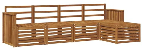 HETFTJN Outdoor-Sofagarnitur, 5-teiliges Loungeset aus Akazienholz, Modulares Gartensofa, Wetterfestes Lounge-Set für Terrasse & Balkon, Natur 249 x 122,5 x 73 cm