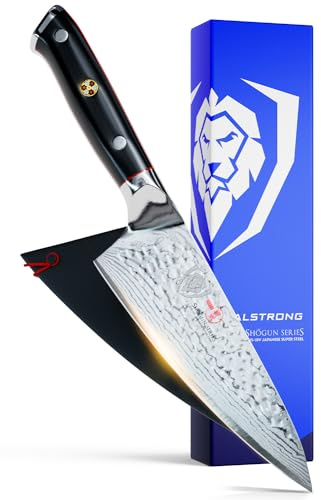 Dalstrong Chef Knife - 6 inch Blade - Shogun Series ELITE - Damascus - Japanese AUS-10V Super Steel - G10 Black Handle - Razor Sharp Kitchen Knife - Hammered Finish Chef's Knife - Sheath