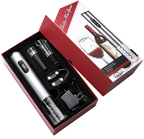 LTLWSH Tire Bouchon Électrique Rechargeable, Ouvre-Bouteille Automatique avec Boite Cadeau, Ensembles d'accessoires pour Vin avec Coupe-Capsule, Aérateur, Bouchons à Vide, Emballage Cadeau