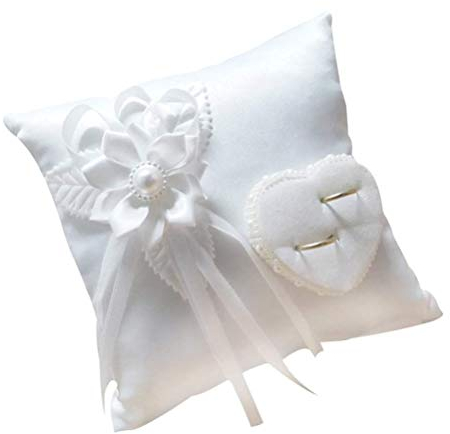 BESPORTBLE Ringkissen Hochzeit Weiß Quadratisch Mit HerzföRmigem Halter, Hochzeitsdekoration FüR Standesamt Und Feier, Charmantes Traukissen FüR Ringe