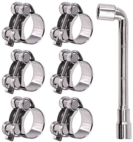Glarks 6 abrazaderas de manguera de 26 – 28 mm con perno en T de acero inoxidable 304, abrazadera de tubo de abrazadera de tubo ajustable para manguera de rango de diámetro de 26 – 28 mm (26 – 28 mm)