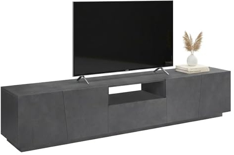 Dmora - Meuble TV Paul, Buffet bas de salon, Base pour meuble TV, 100% Made in Italy, 220x43h46 cm, Ardoise