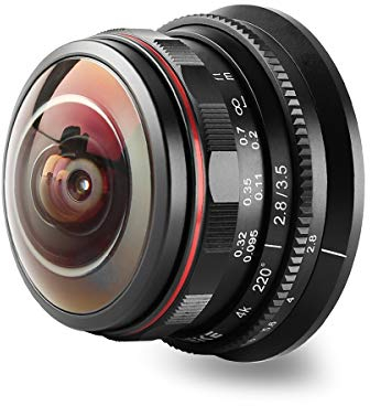 Meike Lente ojo de pez circular de enfoque manual de 3,5 mm f2.8 de 220 grados compatible con cámaras Olympus Panasonic Lumix M4/3 MFT GH4 GH5 GH6 OM-1..
