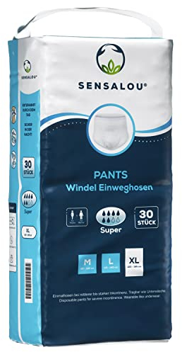 Sensalou Inkontinenz Pants (Größe XL - 30 Stück) Für Erwachsene Bei Blasenschwäche - Einmalhosen mit Super Saugleistung, Unisex Schutzwindel für Tag & Nacht
