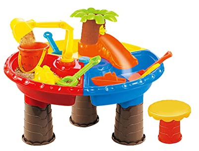 JAWSEU Kinder Sand Spieltisch Wasserspieltisch 4 in 1, Sandkasten mit verschiedenen Zubehörteilen, Outdoor-Spielzeug für Kleinkinder, inkl. 1 x Sand-Wassertisch-Spielzeug für Kinder