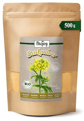 Biojoy BIO Senfkörner gemahlen, Senfpulver, 500 g | Senfmehl gelb aus Deutschland, ideal zum Würzen, Sinapis alba L.