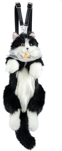 Chongker Sac à Dos en Peluche pour Chat Fait à la Main Cadeaux Créatifs en Peluche Réalistes pour Les Amoureux des Chats Bijoux de Mode Doux Mignons pour Femmes Enfants (Chat Noir)