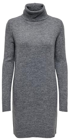 JDY Langarm Strickkleid Mini Rollkragen Dress Regular Fit Pullover Rundhals Shirt Knielang JDYELANOR, Farben:Dunkelgrau, Größe:XS