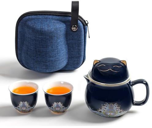 DEARART Taza de té azul oscuro con infusor de filtro y tapa de cerámica de 2 tazas, taza de té de diseño lindo taza de té personal de porcelana china, 300ml