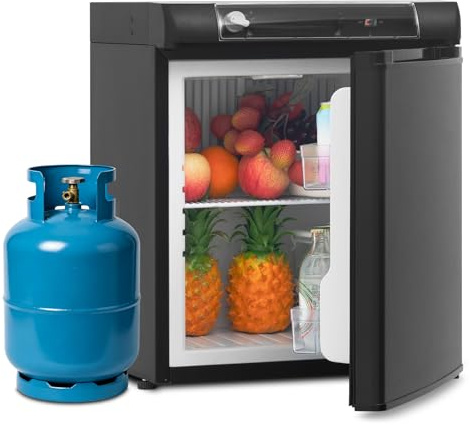 SMETA 12V 240V Gas Fridge 40L, 3 Way LPG Campervan Fridge, Quiet | Camping Fridge with Reversible Door for Caravan, RV, Off-grid Motorhome, 0-10℃, Black