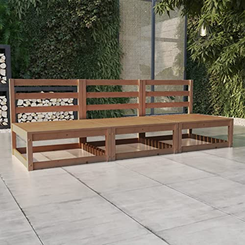 Sufrk Outdoor-Sofa 3-Sitzer Honigbraun Massivholz Kiefer TerrassenmöBel Balkon Lounge TerrassenbäNke BäNke Baumbank