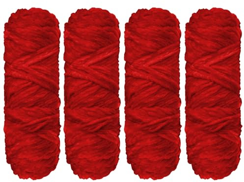 YINVA Wolle Zum Häkeln 400g(4pcs×100g) Flauschige Wolle Velvet Babywolle Weiche(Rot-4pcs-400g)