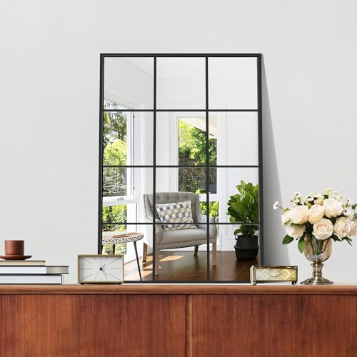 NIMURY Wandspiegel Schwarz 51 x 71 cm, Dekorativer Fensterspiegel aus Metall in Edelrost-Optik, Rechteckiger Badspiegel für Badezimmer, Wohnzimmer1