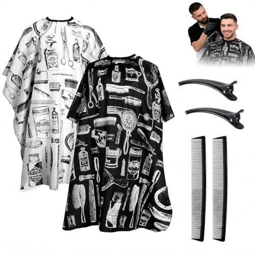 CZAYEFNH Friseurumhang?2 Stücke Friseurumhang mit Hals-Staubbürste, Haarschneideumhang und Friseurkamm, Salonzubehör für Damen und Herren