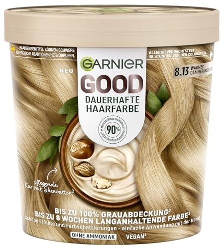 Garnier GOOD Dauerhafte Haarfarbe 8.13 Warmes Dämmerungs-Beige – Coloration ohne Ammoniak, bis zu 100% Grauabdeckung, 1 Stk.