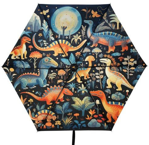 Linnyio Aquarell Dinosaurier Cartoon Taschenschirm, UV-Schutz, Kompakter Reiseschirm, Sonnenschutz für Jungen und Mädchen