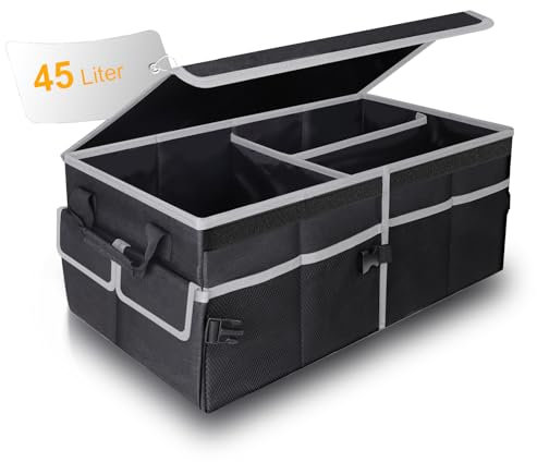 YBCPACK 60 Liter Car Boot Organiser Storage with Foldable Cover, Car Boot Tidy Organiser Divider,Large Trunk Organizer for Small Suv and Camping(3 Compartment)
